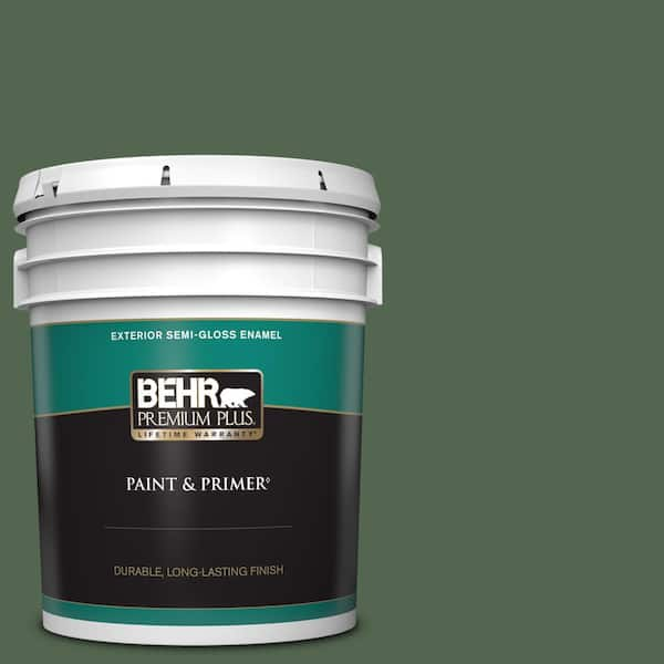 BEHR PREMIUM PLUS 5 gal. #S410-7 Equestrian Green Semi-Gloss Enamel Exterior Paint & Primer