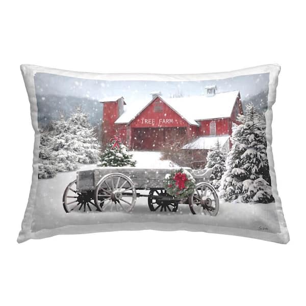Stupell Industries Tree Farm Wagon Scene Red Print Polyester 14 in. x 20 in. Throw Pillow