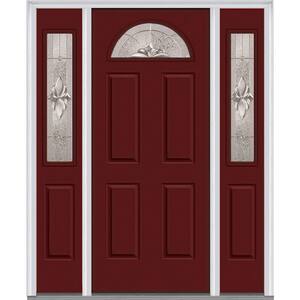64.5 in. x 81.75 in. Heirlooms Right-Hand Inswing 1/4-Lite Decorative Painted Steel Prehung Front Door with Sidelites