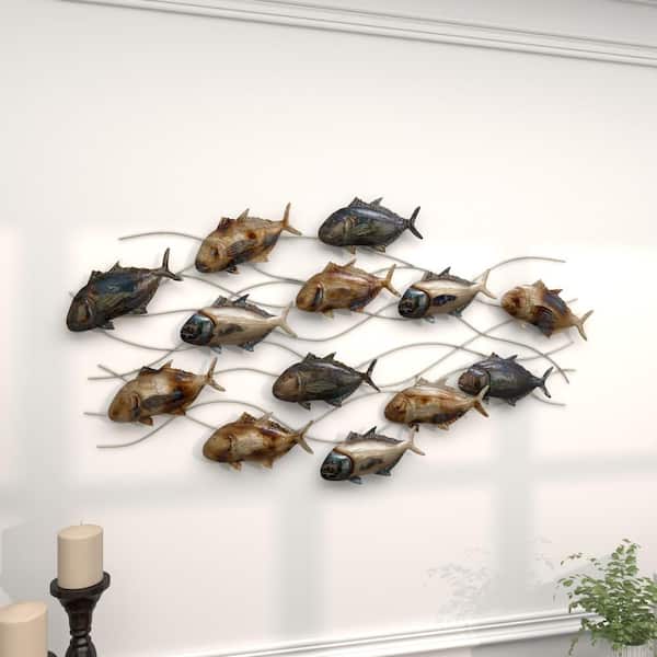 Litton Lane Metal Brown Striped Fish Wall Decor with Metal Wire Designs  73319 - The Home Depot