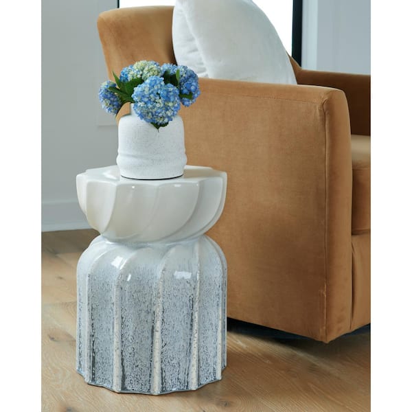 Michamere 17.5 in. Gray/Taupe Backless Ceramic Non-Upholstered Stool
