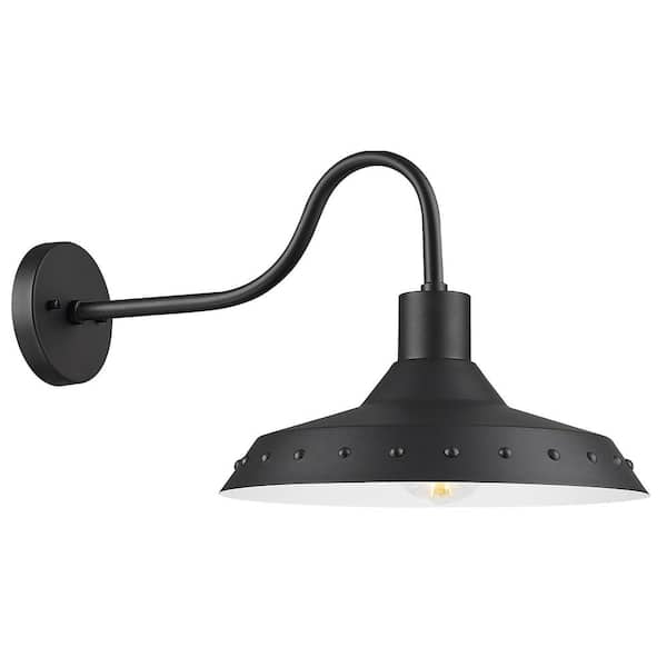 JAZAVA 16 in. Pebble Black Finish Outdoor Hardwired Wall Sconce Barn with No Bulbs Included