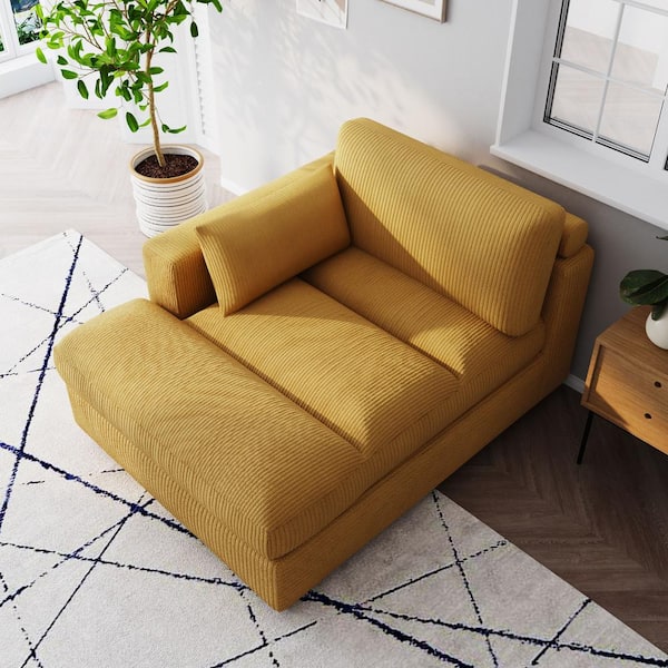 Uixe Modern Left Arm Facing Orange Corduroy Polyester Upholstered