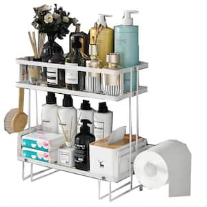 12.6 in. W x 6.1 in. D x 12.2 in. H White 2 Tier Bathroom Over The Toilet Storage Shelf with Wall Mounting Design