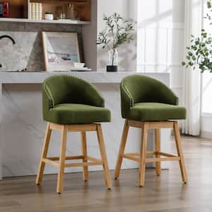 Set of 2 Swivel Counter Height Bar Stools Accent Chairs with Footrest for Kitchen, Dining Room, Olive Green