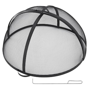 41 in. Outdoor Round Carbon Steel Mesh Fire Pit Spark Screen Cover with Hinged Door