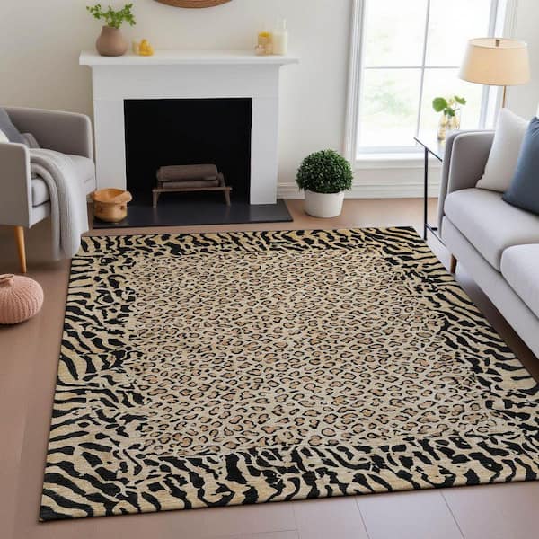 Mayfield Premium Machine Washable Abstract AMF1230 Gold 5 ft. x 7 ft. 6 in. Area Rug