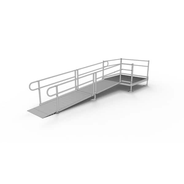 EZ-ACCESS PATHWAY 12 ft. Straight Aluminum Wheelchair Ramp Kit with Solid Surface Tread, 2-Line Handrails and 5 ft. Top Platform