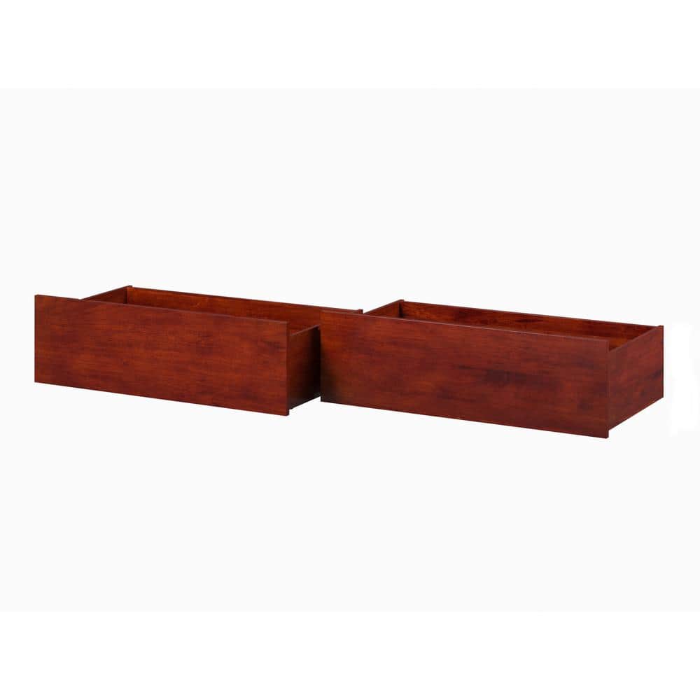 Walnut Rubberwood Twin-Full Urban Bed Drawers with Rollers