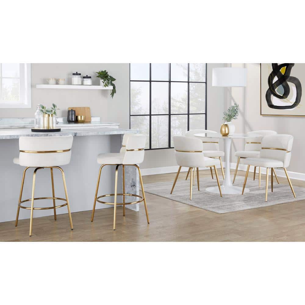 White Metal Swivel Counter Stool with Padded Seat, 36.5" Height