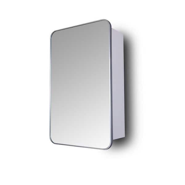 Aoibox 17 in. W x 5.94 in. H D x 27 in. H Silver Stain Nickel Aluminum Frame Surface Mount Medicine Cabinet with Mirror