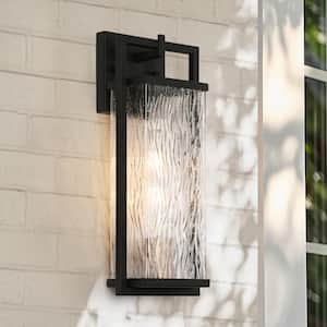 Modern Black Outdoor Wall Lantern Sconce with Textured Seeded Glass Shade Gold 1-Light Porch Patio Decorative Lighting