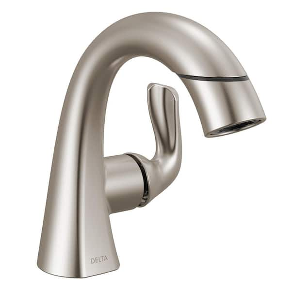 Arvo Pull-Down Spout Single Handle Single Hole Bathroom Faucet Drain Kit Included in Spotshield Brushed Nickel