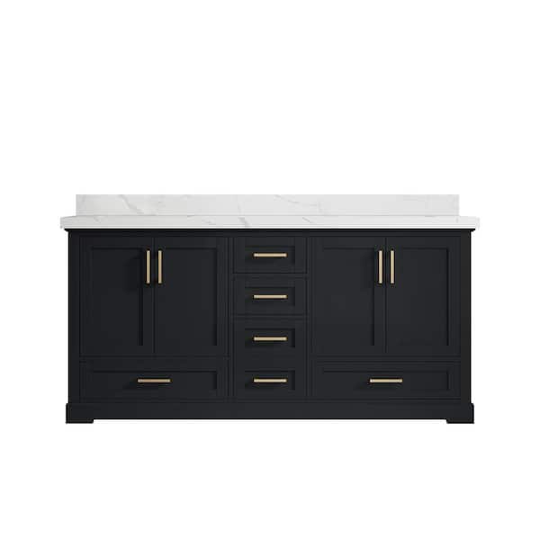 Willow Collections Boston 72 in. W x 22 in. D x 36 in. H Double Sink Bath Vanity in Wrought Iron with 2 in. Calacatta Laza qt. Top