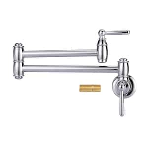 Retro Wall Mounted Brass Pot Filler Stretchable Kitchen Faucet with Double Joint Swing Arm in Polished Chrome