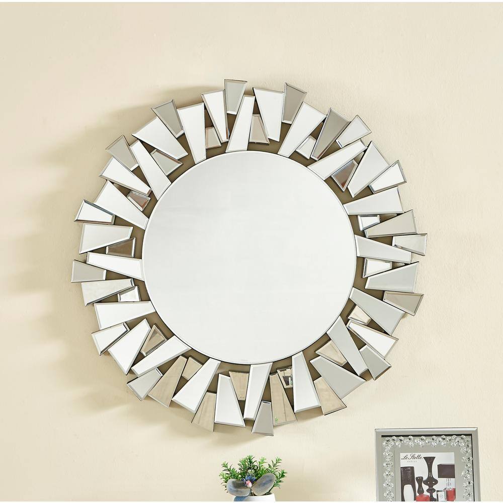 Elegant Sparkle 39.5" Glam Round Clear Glass Mirror