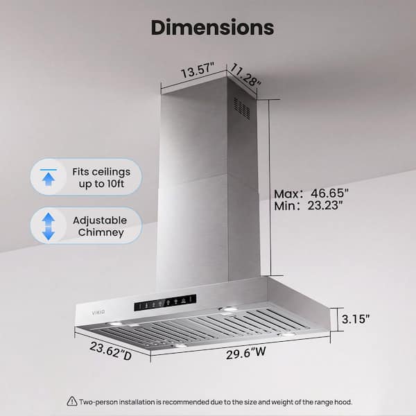 VIKIO 30 in. 900 CFM Ductless Island Range Hood in Stainless Steel