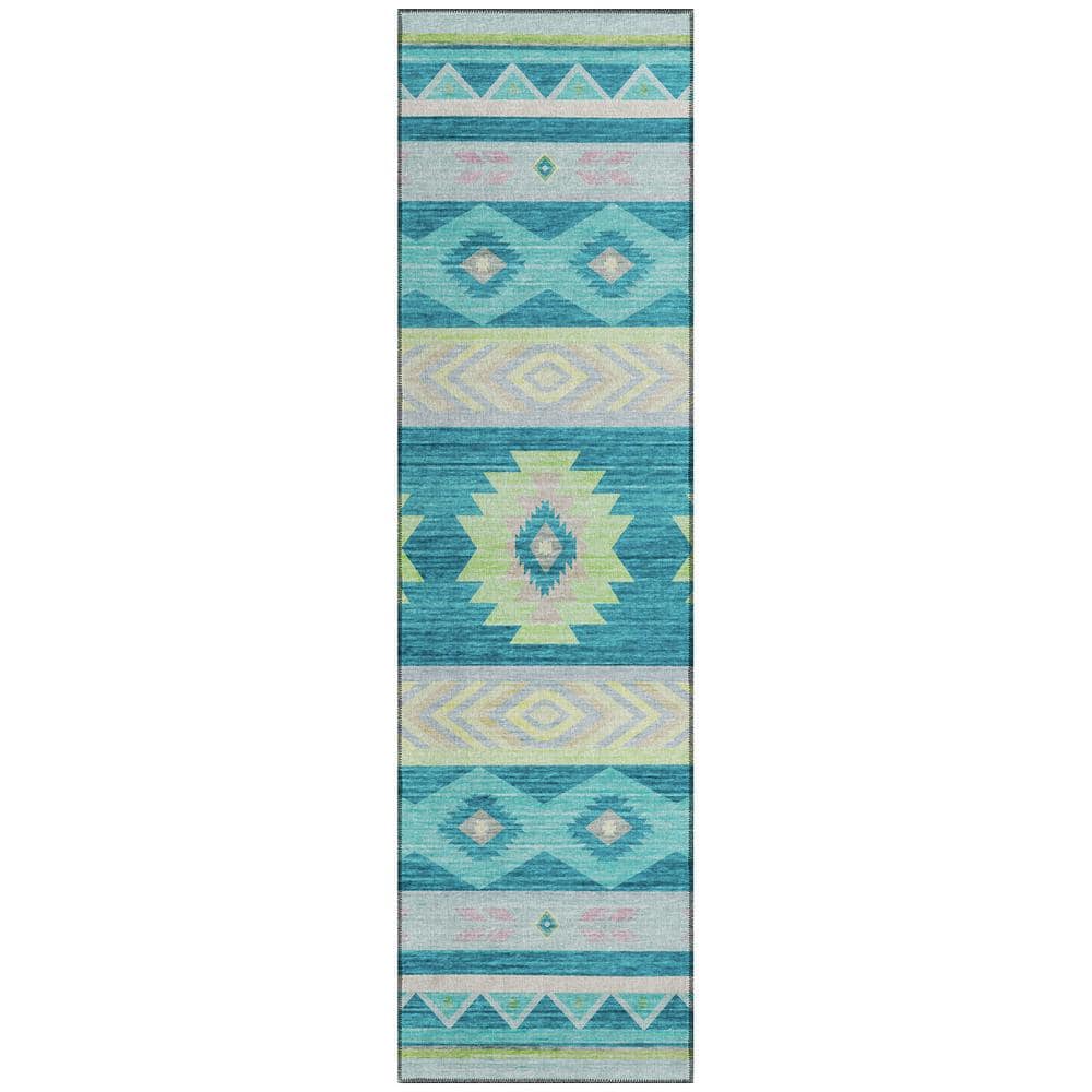 Sonora Blue 2 ft. 3 in. x 7 ft. 6 in. Geometric Indoor/Outdoor Area Rug
