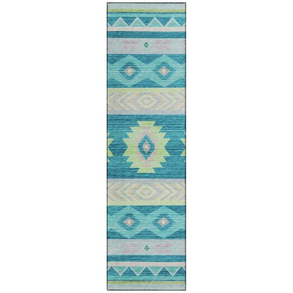 Addison Rugs Sonora Blue 2 ft. 3 in. x 7 ft. 6 in. Geometric Indoor/Outdoor Area Rug