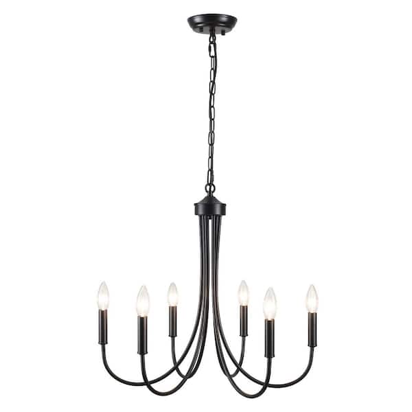 ADSENSTY 6-Light Black Dimmable Modern Candle Chandelier for Dinning Room with No Bulbs Included
