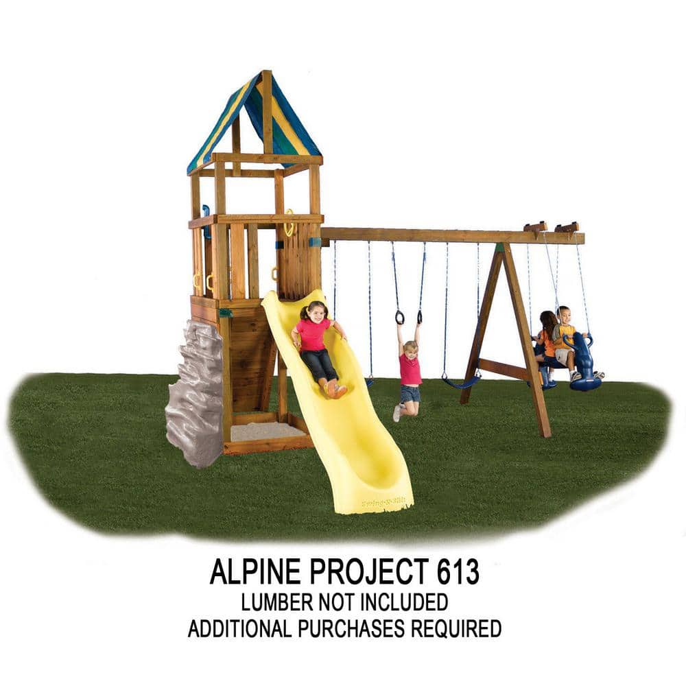 Wooden Playground System with Slide, Swing, and Fort