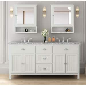 Ridgemore 71 in. Double Sink White Bath Vanity with Gray Granite Top (Assembled)