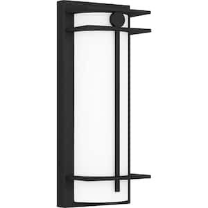 Syndall 5.5 in. Earth Black LED Outdoor Wall Lantern Sconce with Opal Etched Glass