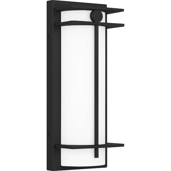 Quoizel Syndall 5.5 in. Earth Black LED Outdoor Wall Lantern Sconce with Opal Etched Glass