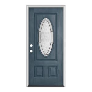 36 in. x 80 in. 3/4 Oval Lite Wendover Denim Stained Fiberglass Prehung Right-Hand Inswing Front Door