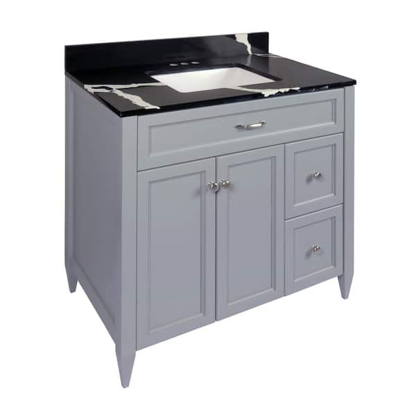 Ella Vail 37 in. W x 22 in. D x 36 in. H Bath Vanity in Gray with Quartz Stone Calacatta Black Top with White Basin