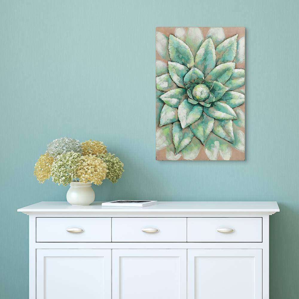 Hand Painted Green Iron Succulent Wall Art, 24" x 16"