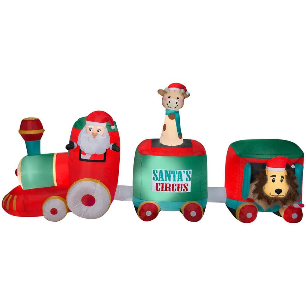 12 ft. W Inflatable Pre-Lit Plush Santa in Circus Train