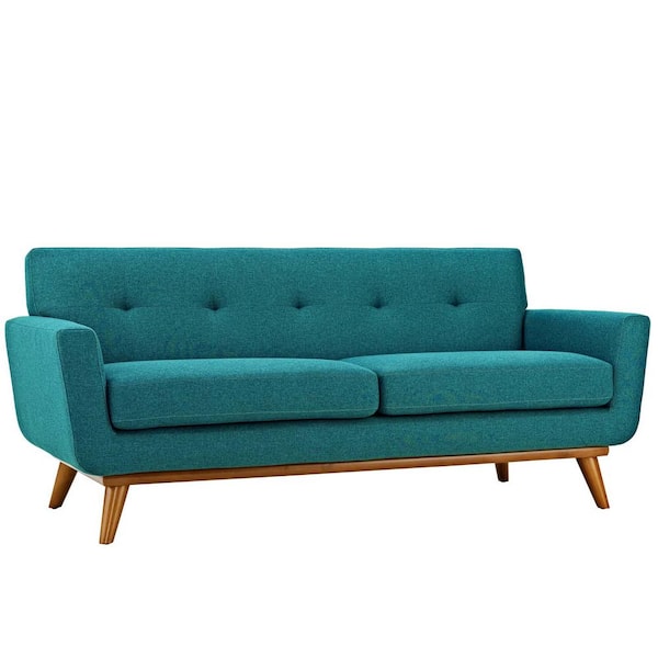 MODWAY Engage 78 in. Teal Polyester 2-Seater Loveseat with Wood Legs