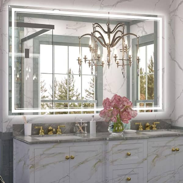 36 in. W x 60 in. H Rectangular Frameless LED Front Light and Backlit Anti-Fog Wall Mirror Bathroom Vanity Mirror