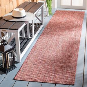 Courtyard Red 2 ft. x 9 ft. Abstract Distressed Indoor/Outdoor Patio  Runner Rug