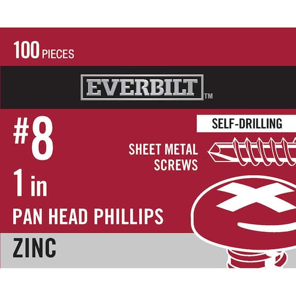 Everbilt #8 x 1 in. Zinc Plated Phillips Pan Head Sheet Metal Screw (100-Pack)