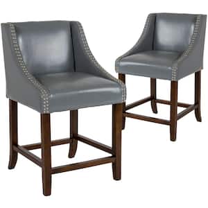 36 in. Light Gray Leather Bar Stool (Set of 2)