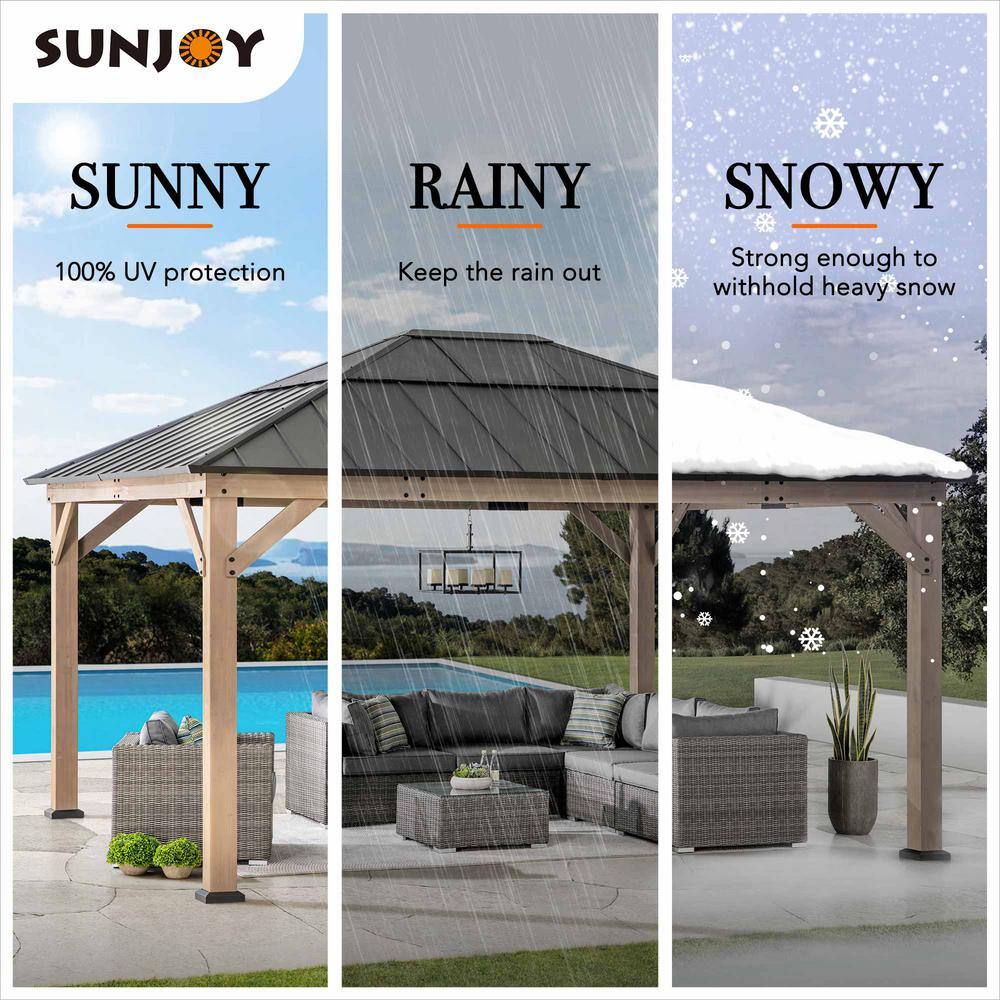 Sunjoy 13 x 15 ft Cedar Wood Gazebo with Dark Brown Steel Roof
