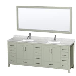 Sheffield 84 in. W x 22 in. D x 35 in. H Double Bath Vanity in Light Green with White Carrara Marble Top and 70" Mirror