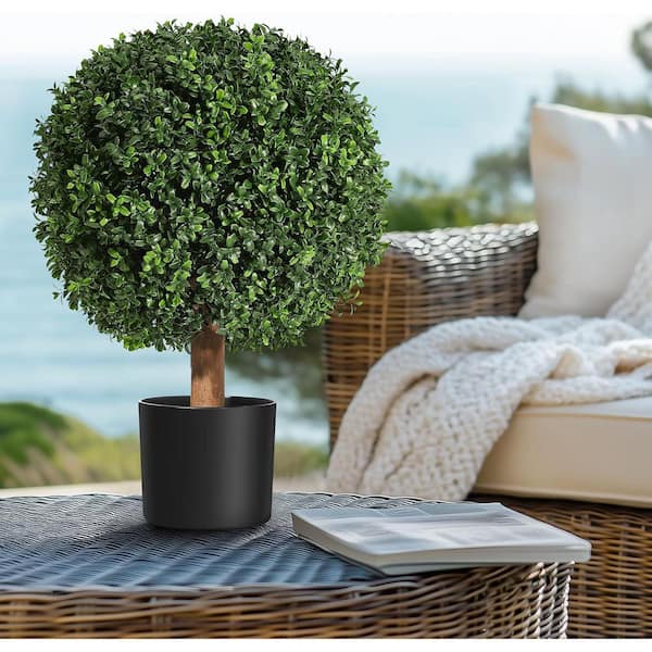 24 in. Artificial Topiary Boxwood Ball Trees, Set of 2 UV