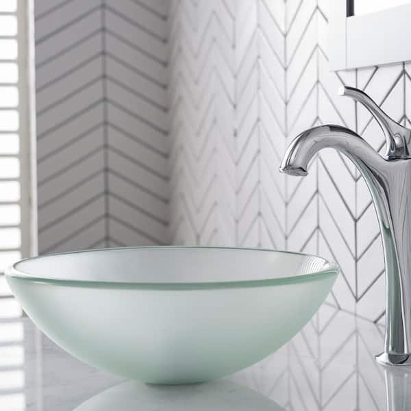 14 in. Glass Vessel Sink in Frosted