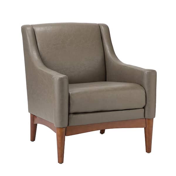 JAYDEN CREATION Gerard Grey Vegan Leather Armchair with Solid Wood Legs