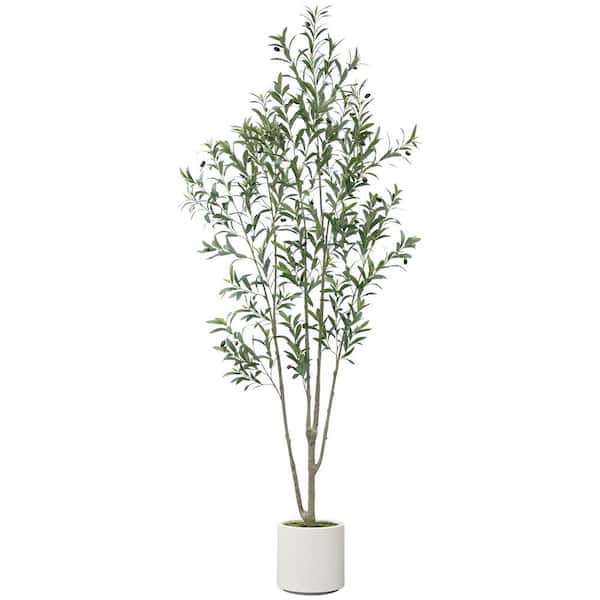 HOMEIBRO 7 ft. Green Artificial Tree Olive Tree in White Faux Decorative Plant Pot Realistic Leaves for Indoor Decor