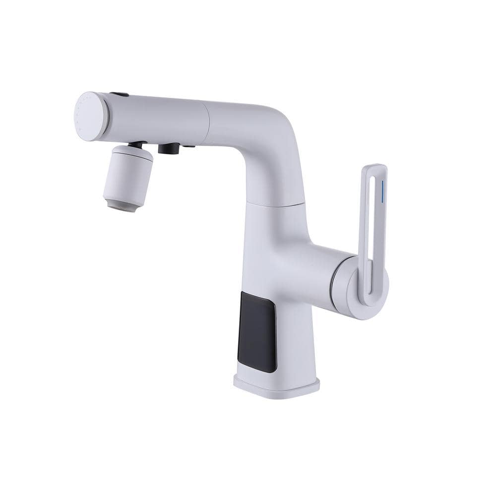 Digital Display 3-Spray Pull-Out Single Handle Single Hole Bathroom Faucet in White -  Tomfaucet, TFB1217WH