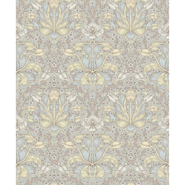 A-Street Prints Blue Spring Thicket Light Blue Tulip Damask Wallpaper
