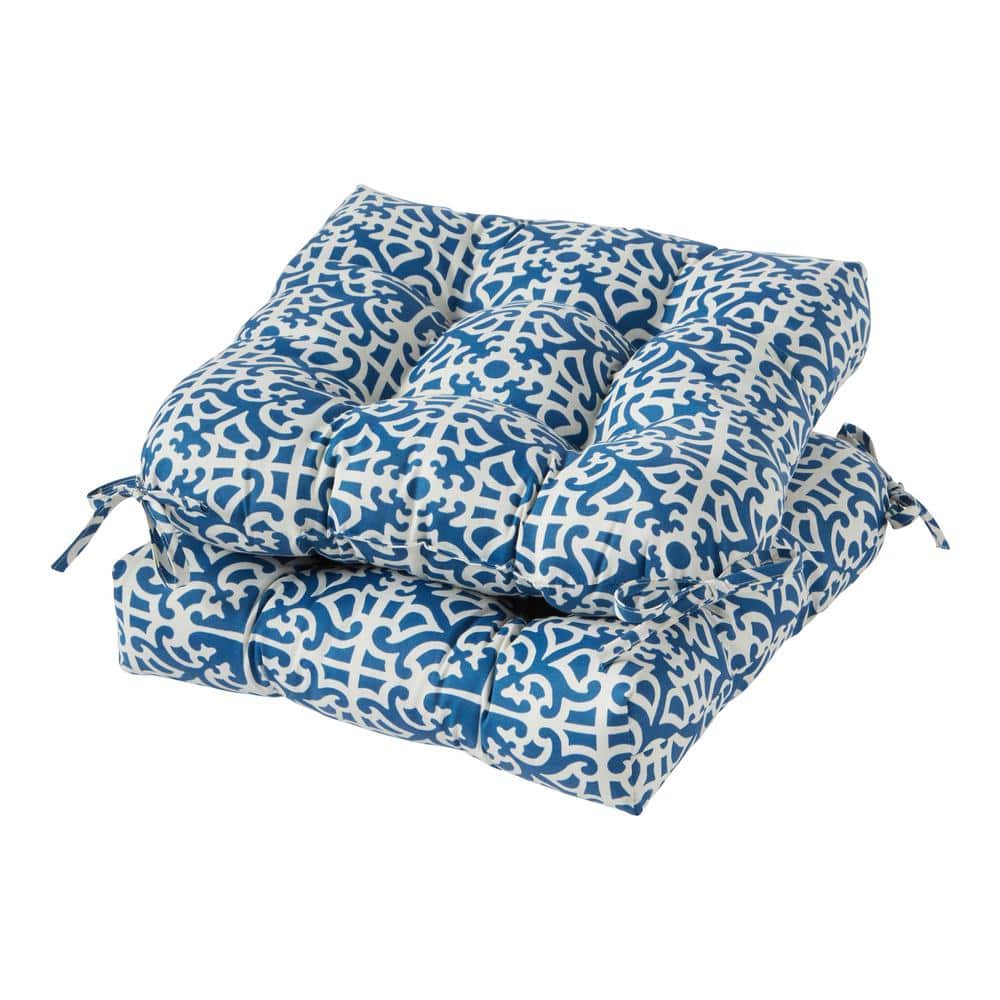 Indigo Lattice Square Tufted Outdoor Seat Cushion (2-Pack)