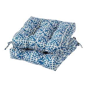 Indigo Lattice Square Tufted Outdoor Seat Cushion (2-Pack)