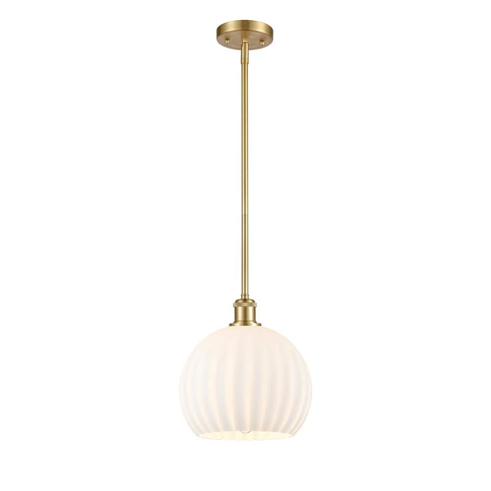 White Venetian 100-Watt 1-Light Satin Gold Standard Mini Pendant Light with Painted Glass Shade, No Bulbs Included price history on PriceWatchPro