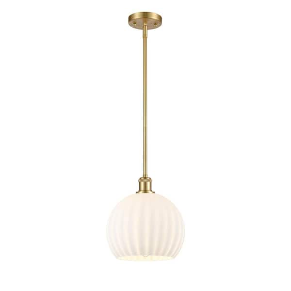 White Venetian 100-Watt 1-Light Satin Gold Standard Mini Pendant Light with Painted Glass Shade, No Bulbs Included