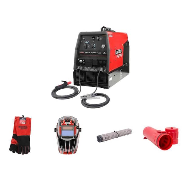Eagle 10000 Plus Gas Welder with Auto Darkening Helmet Leather Gloves 1/8 in. Electrodes and 14 in. Case 5 Piece